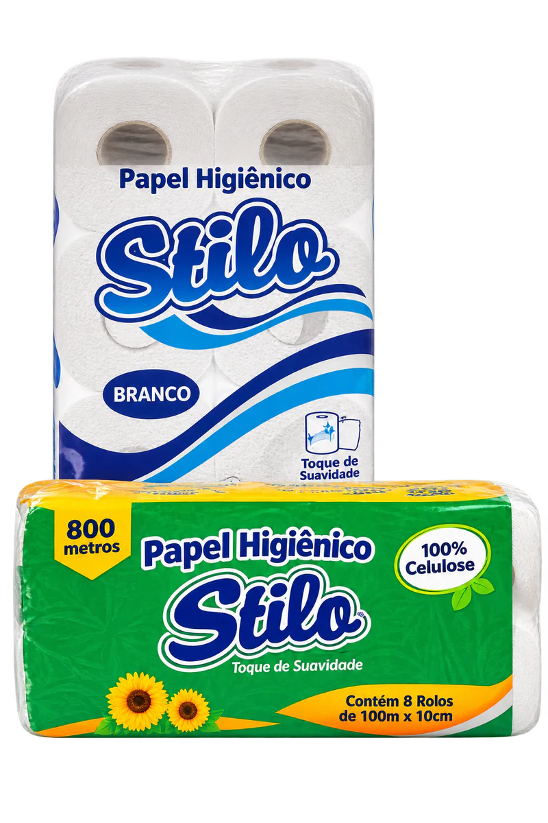 Papel Higiênico Stilo 100% Celulose — 8 × 100 m