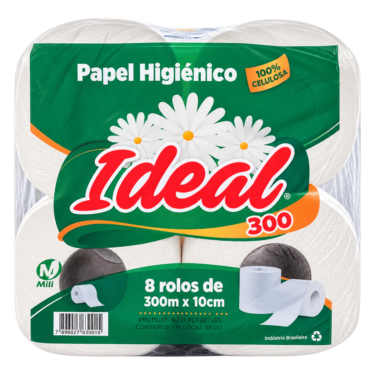 Papel Higiênico Rolão Ideal 100% Celulose — 8 × 300 m