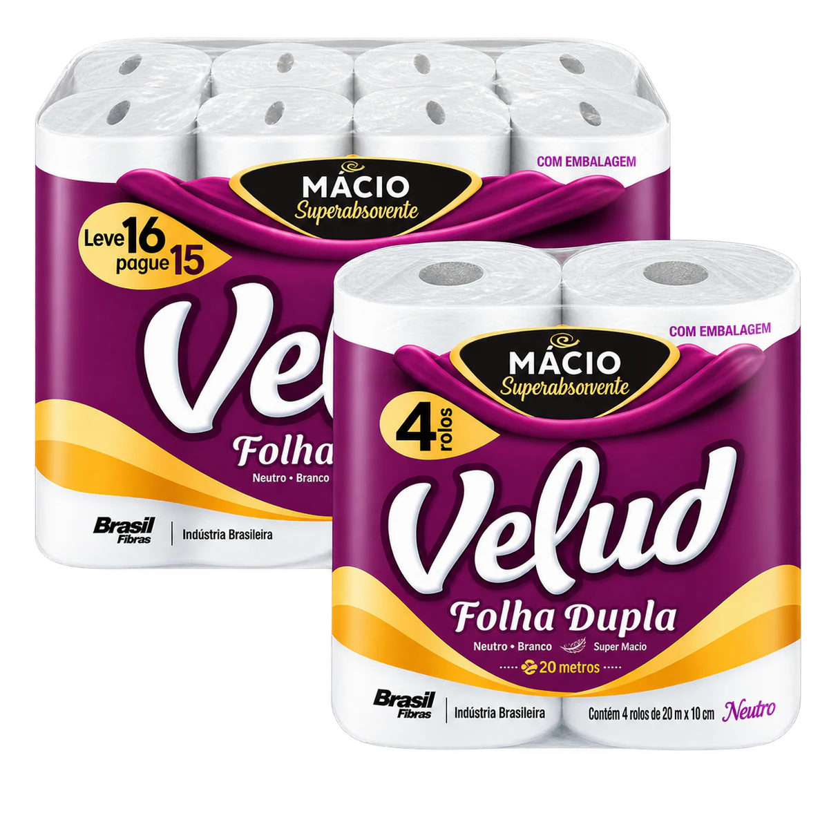 Papel Higiênico Velud Folha Dupla C16 Rolos e Papel Higiênico Velud Folha Dupla C04 Rolos
