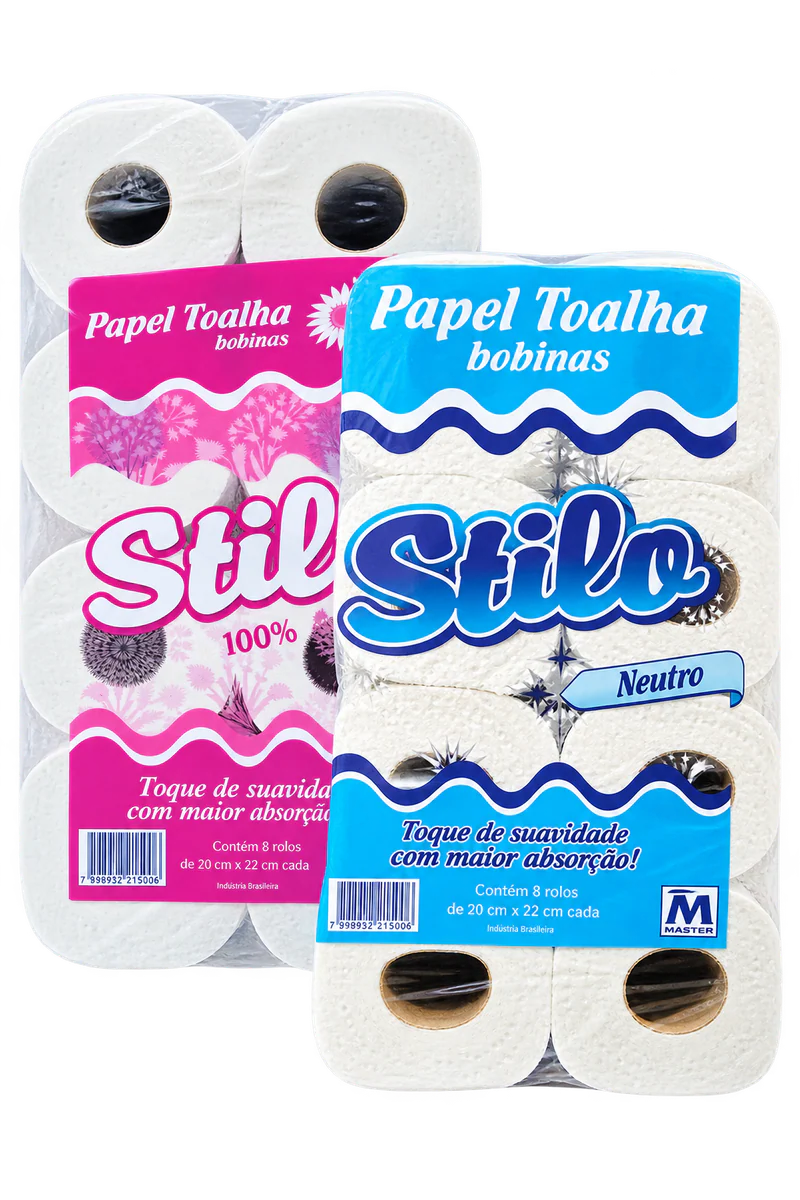 Papel Toalha Bobina 20 x 100 MT C8 Rolos 100% Celulose Stilo e Papel Toalha Bobina 20 x 100 M C08 Rolos Stilo