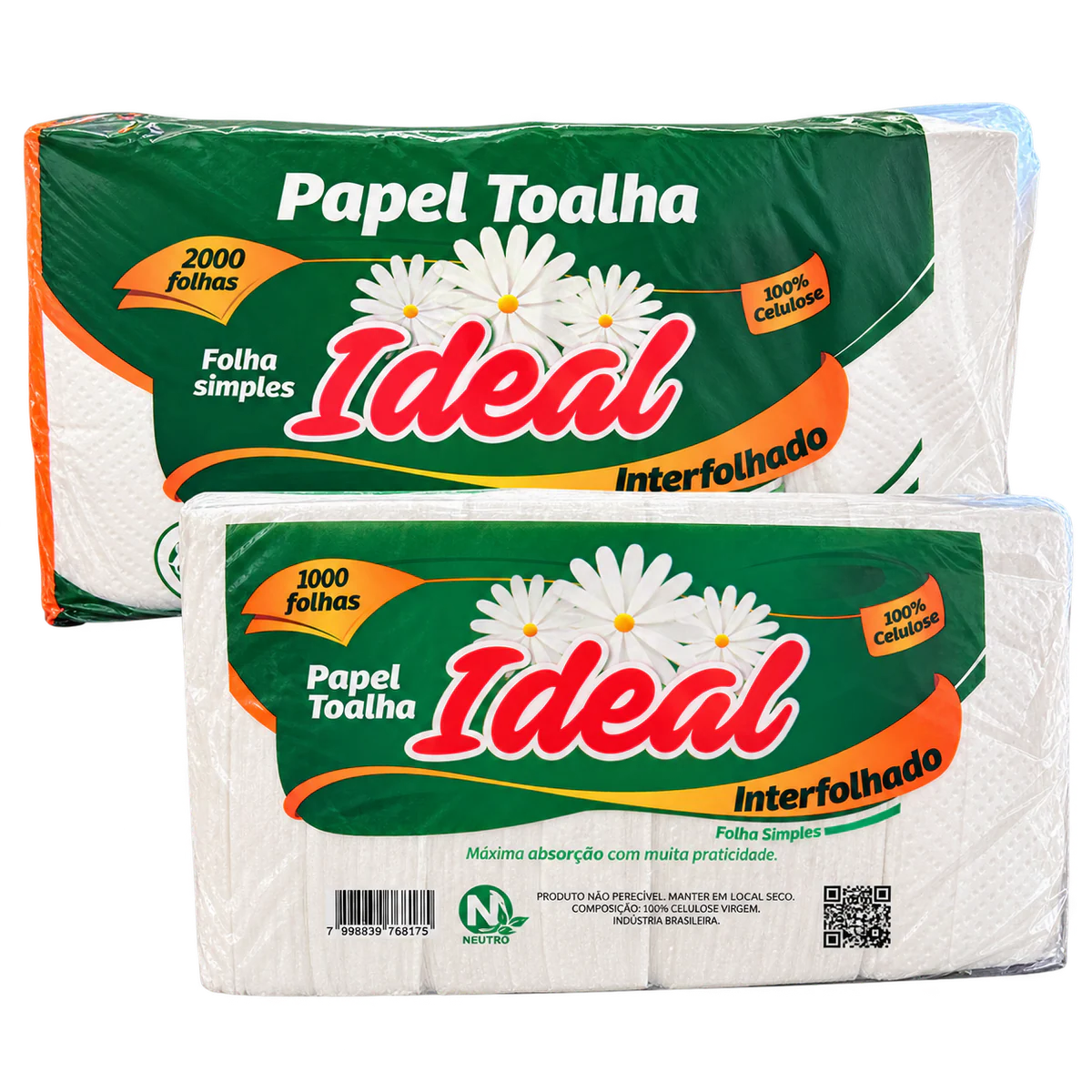 Papel Toalha BR Celulose 2000 Folhas Ideal e Papel Toalha Ideal Celulose 1000 FLS